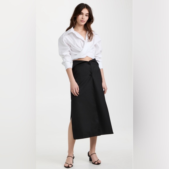 Like-new ROKH Black Flap Midi Skirt - Picture 3 of 12